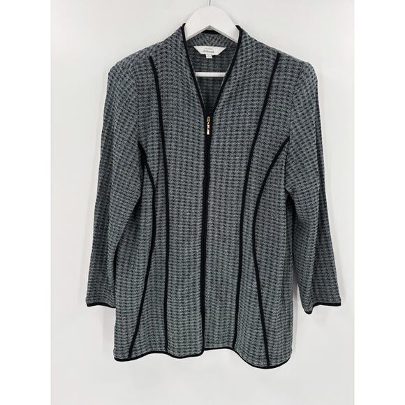 Exclusively Misook Knit Sweater Jacket Womens Large Blue Black Full Zip Cardigan - Picture 1 of 16